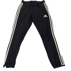 Adidas Black White Stripe Climalite Soccer Pants/Joggers Ankle Side Zip - Small